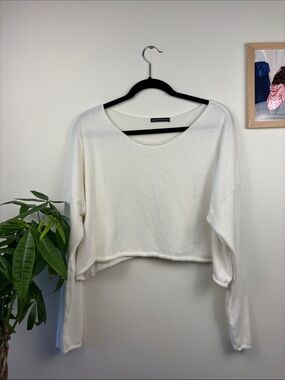 Brandy Melville Cream Cropped Long-Sleeve Knit Top